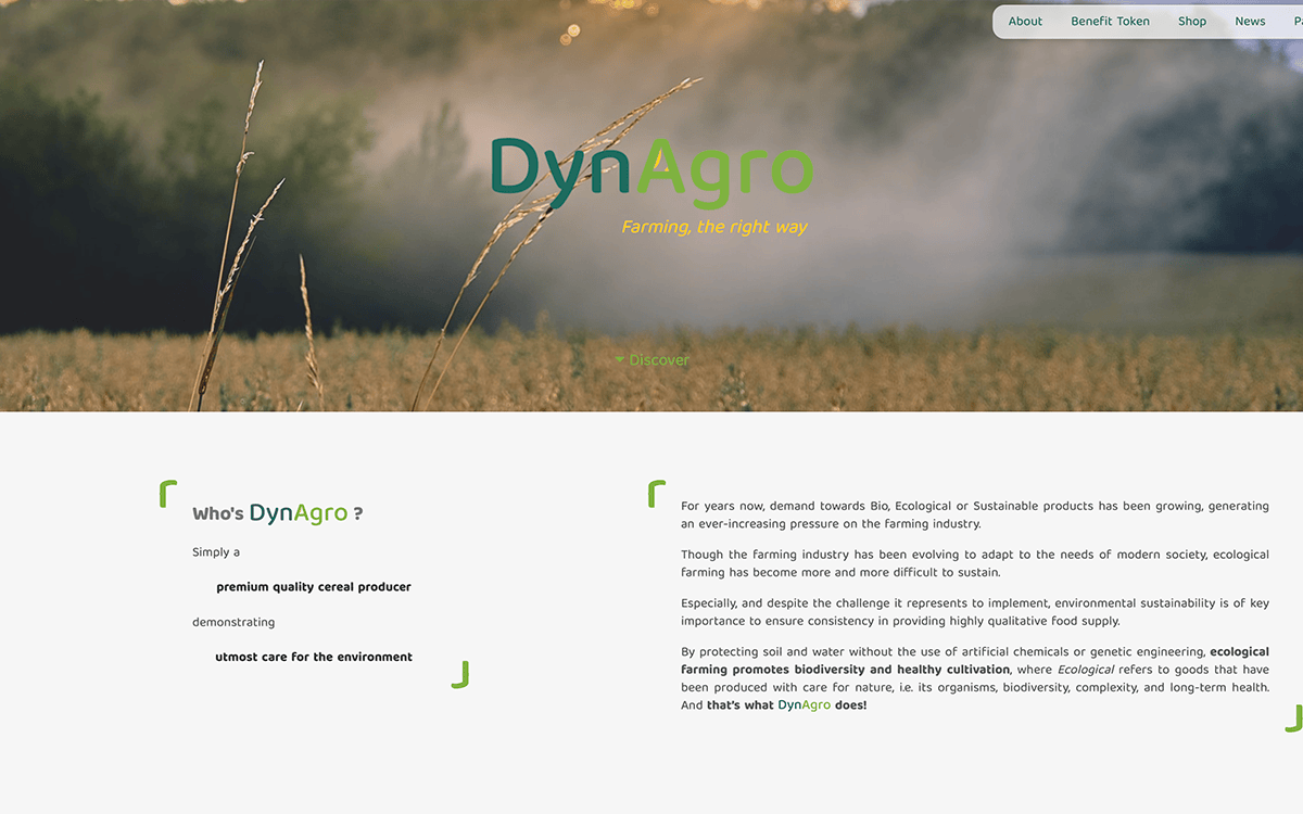 Náhled webu DynAgro – ekologické zemědělství