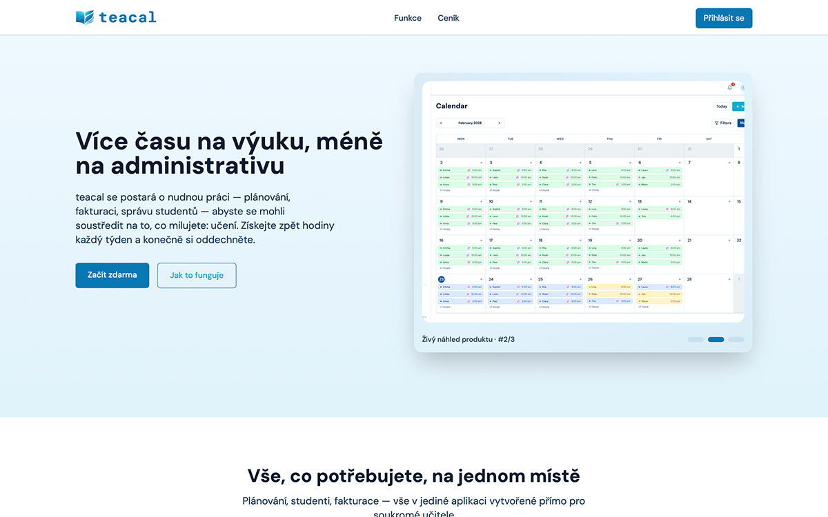 Náhled aplikace teacal – plánování lekcí pro lektory